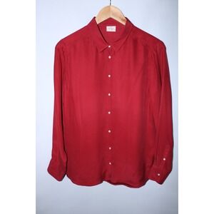 Hartford Women's Size 3/US 8 Red 100% Silk Long Sleeve Button Down Shirt